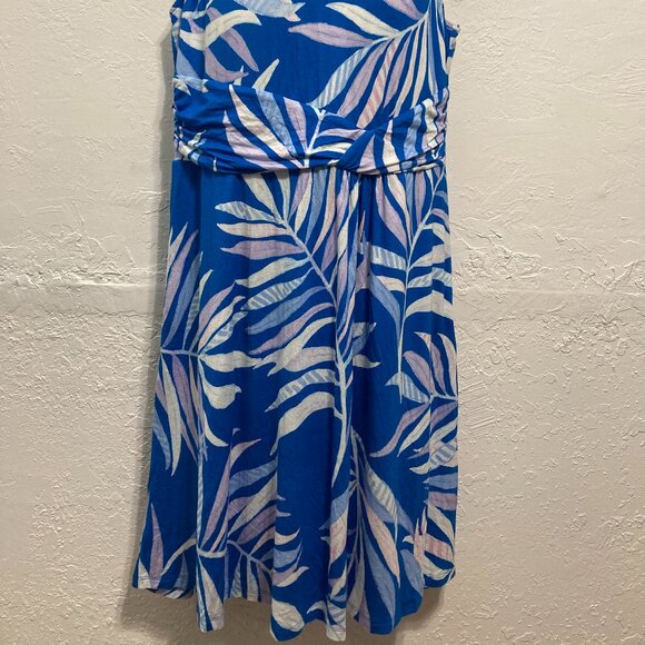 Soma Soft Bra Dress Sleeveless Blue Palm Pockets Wrap Waist Resort Knee Length L - Picture 5 of 11